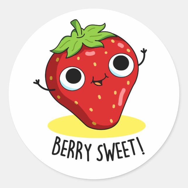 Berry Sweet Funny Strawberry Pun  Classic Round Sticker (Front)