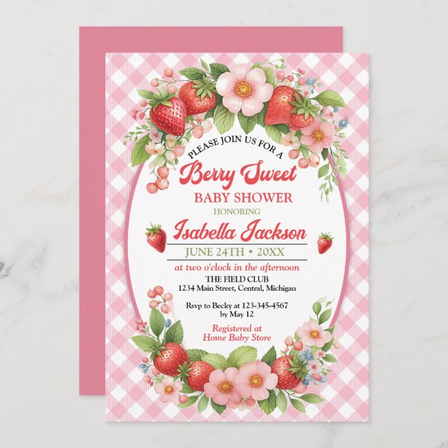 Berry Sweet Girl Baby Shower Invitation (Front/Back)