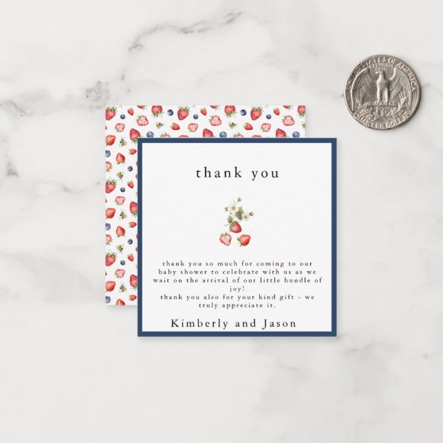 Berry Sweet Girl Baby Shower Thank You Card (Front/Back In Situ)