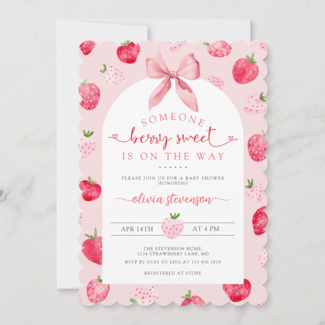 Berry Sweet Girl QR Code All in One Baby Shower Invitation (Front)