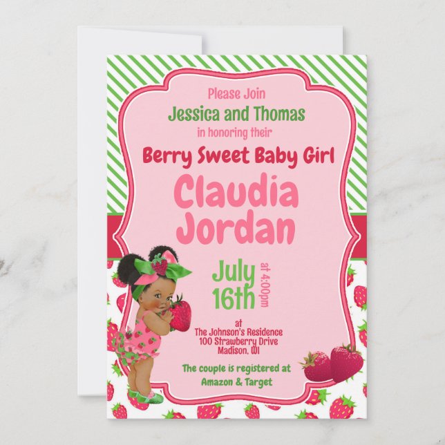Berry Sweet Girl Strawberry Baby Shower Invitation (Front)