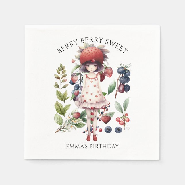 Berry Sweet Girl's Birthday Party Napkin (Front)