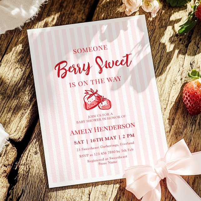 Berry Sweet Hand Drawn Strawberry Baby Shower Invitation (Creator Uploaded)