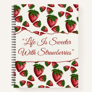 Berry Sweet Hand-Drawn Strawberry Spiral Notebook