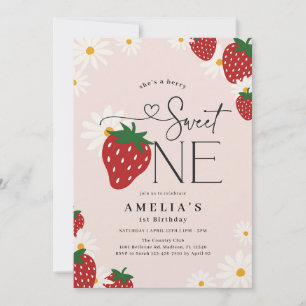Berry Sweet One 1st Strawberry Birthday Invitation