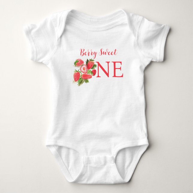 Berry Sweet One Birthday Strawberry Watercolor  Baby Bodysuit (Front)