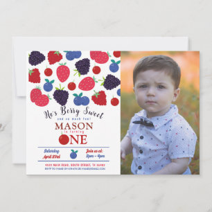 Berry Sweet One First Birthday Boys Fruit Invitation