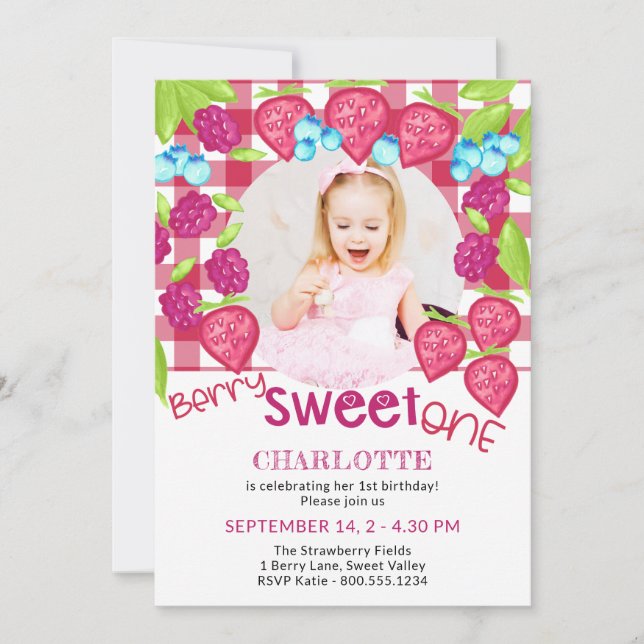 Berry Sweet One Mixed Berries Girls 1st Birthday I Invitation (Front)
