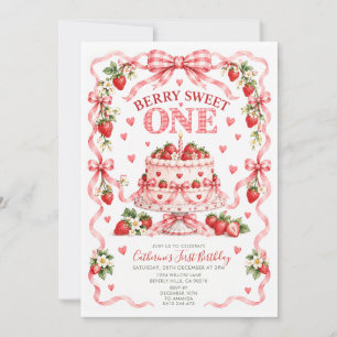 Berry Sweet One Strawberry Gingham First Birthday  Invitation