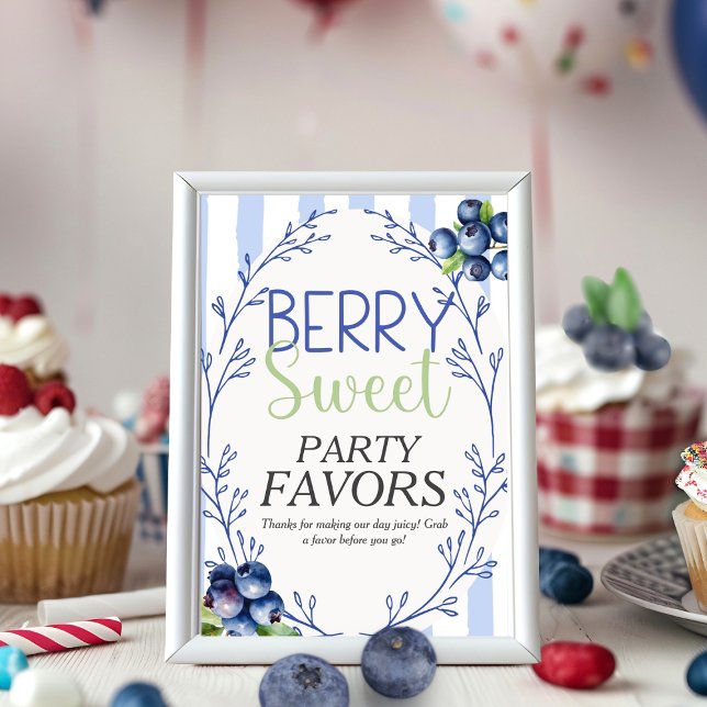 Berry Sweet Party Favour Blueberry  Sign  Invitation (Berry Sweet Party Favor Blueberry Sign )