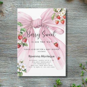 Berry Sweet Pastel Strawberry Bow Baby Shower  Invitation