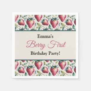Berry Sweet Pastel Strawberry Name Birthday Napkin