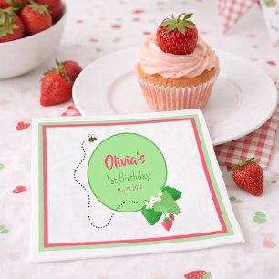 Berry Sweet Personalised Strawberry First Birthday Napkin
