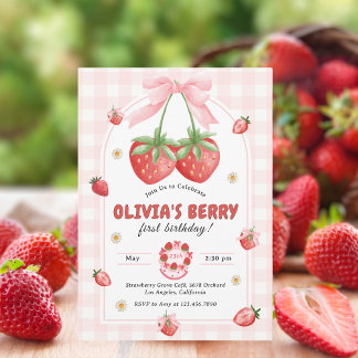 Berry Sweet Pink 1st Birthday Party Invitation