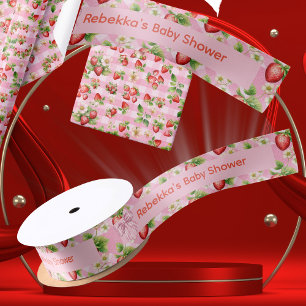 Berry Sweet Pink Bow Gingham Custom Shower Satin Ribbon