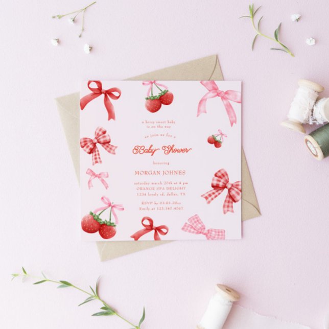 Berry Sweet Pink Coquette Baby Shower Invitation (Creator Uploaded)