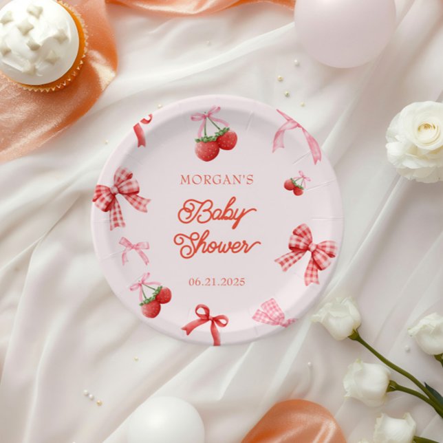Berry Sweet Pink Coquette Baby Shower Paper Plate (Creator Uploaded)