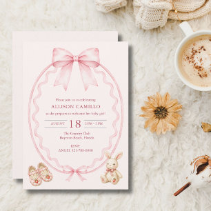 Berry Sweet Pink Coquette Bow Baby Shower Invitation