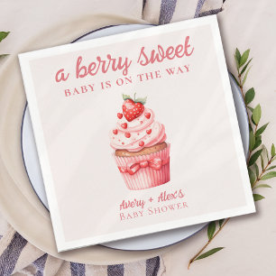 Berry Sweet Pink Cupcake Hearts Baby Shower Napkin