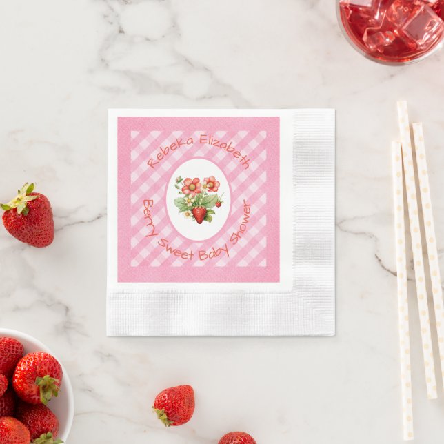 Berry Sweet Pink Gingham Shower Napkin (Insitu)