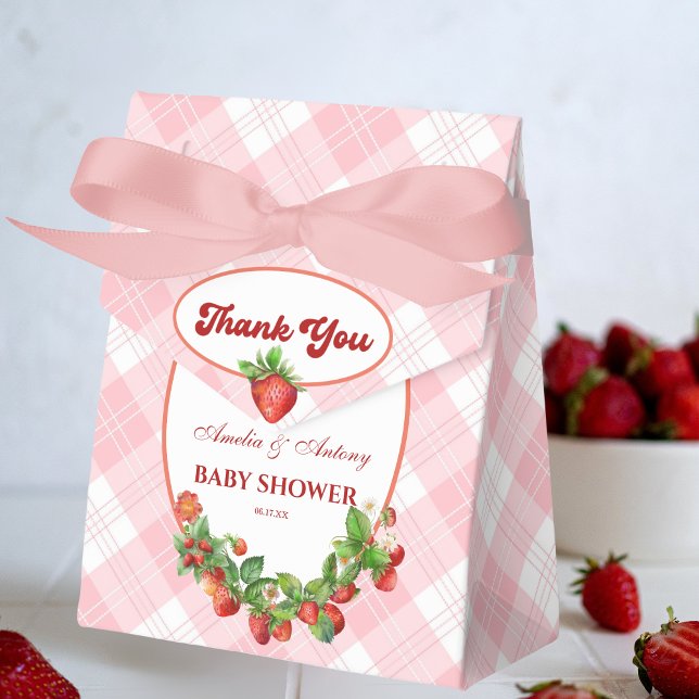 Berry Sweet Pink Gingham Strawberries Baby Shower Favour Box (Creator Uploaded)