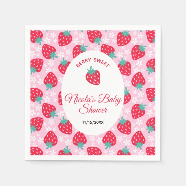 Berry Sweet Pink Strawberry Baby Shower Napkin (Front)