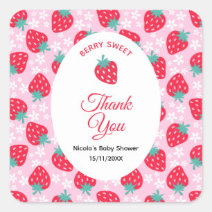 Berry Sweet Pink Strawberry Baby Shower Square Sticker