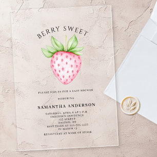 Berry Sweet Pink Strawberry Girl Baby Shower Acrylic Invitations