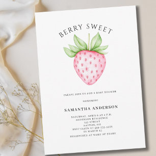 Berry Sweet Pink Strawberry Girl Baby Shower Invitation