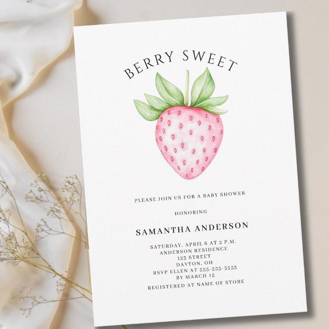 Berry Sweet Pink Strawberry Girl Baby Shower Invitation (Creator Uploaded)