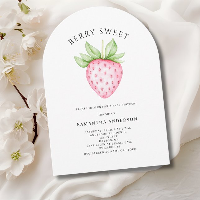 Berry Sweet Pink Strawberry Girl Baby Shower  Invitation (Creator Uploaded)