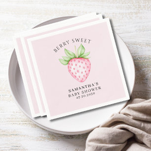 Berry Sweet Pink Strawberry Girl Baby Shower Napkin