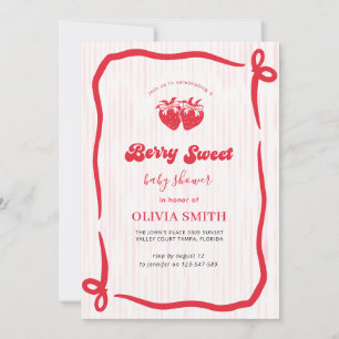 Berry Sweet Pink Stripes Baby Shower Invitation