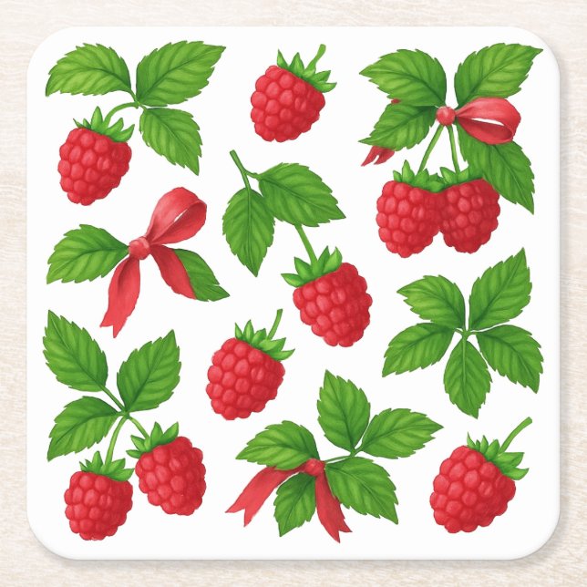 Berry Sweet Raspberry Birthday Party -  Square Paper Coaster (Front)
