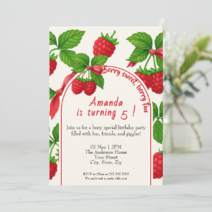 Berry Sweet Raspberry Kids Birthday Invitation 