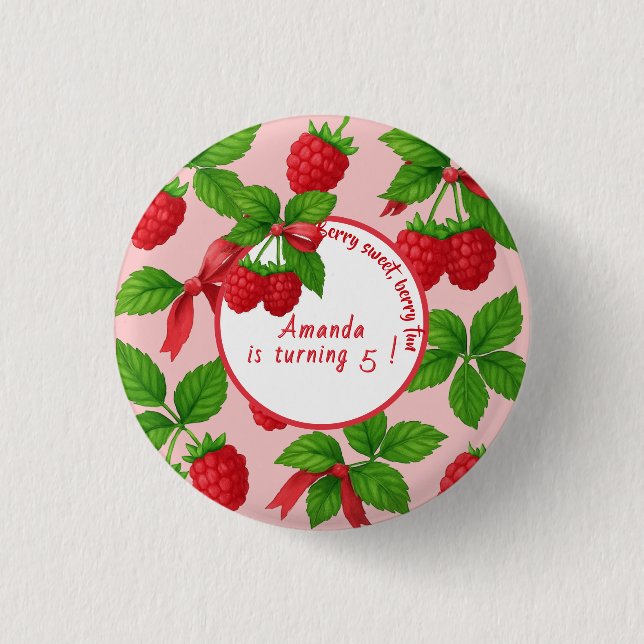 Berry Sweet Raspberry Kids Birthday Party -  3 Cm Round Badge (Front)