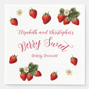 Berry Sweet Red Strawberry Couples Baby Shower Napkin