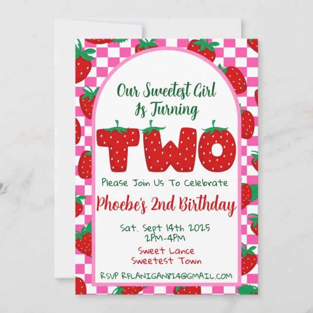 Berry Sweet Second Birthday Party Invitation (Front)