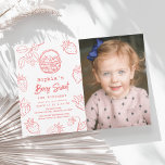 Berry Sweet Starawberry Photo Girl Birthday Invitation<br><div class="desc">This cute and modern "berry sweet" girl's birthday photo invitation features hand-drawn illustrations of strawberries in the basket and strawberries in pink. The reverse side features a white background with hand-drawn plaid/checks. Personalise for your needs. You can find more matching products at my store.</div>
