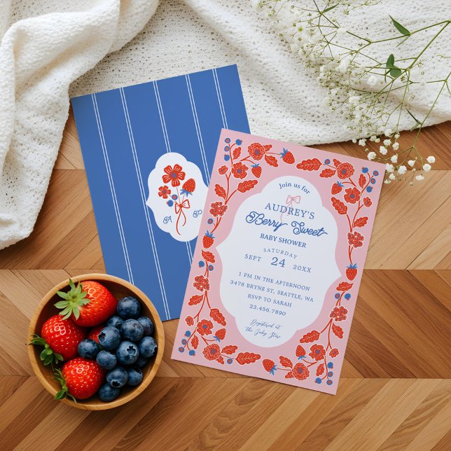 Berry Sweet Strawberries Blueberries & Blooms Invitation (Berry Sweet Strawberries, Blueberries & Blooms Invitation)