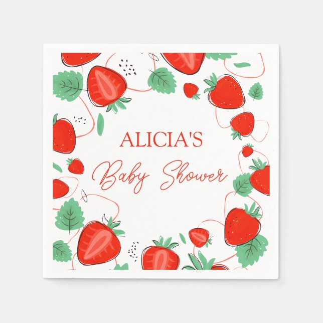 Berry Sweet Strawberries Girl Baby Shower Napkin (Front)