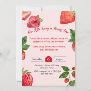 Berry Sweet Strawberry 1st Birthday Invitation