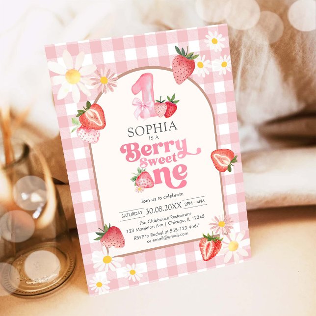 Berry Sweet Strawberry 1st Birthday Invitation (Creator Uploaded)