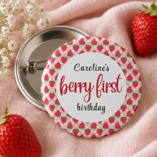 Berry Sweet Strawberry 1st Birthday Party 3 Cm Round Badge