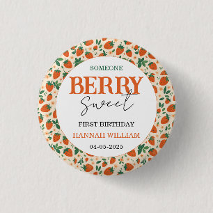 Berry Sweet Strawberry 1st Birthday Party 3 Cm Round Badge
