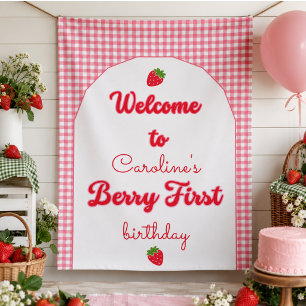 Berry Sweet Strawberry 1st Birthday Party Banner