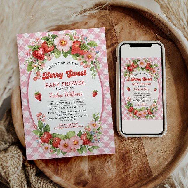 Berry Sweet Strawberry 1st Birthday Party Invitation (Creator Uploaded)