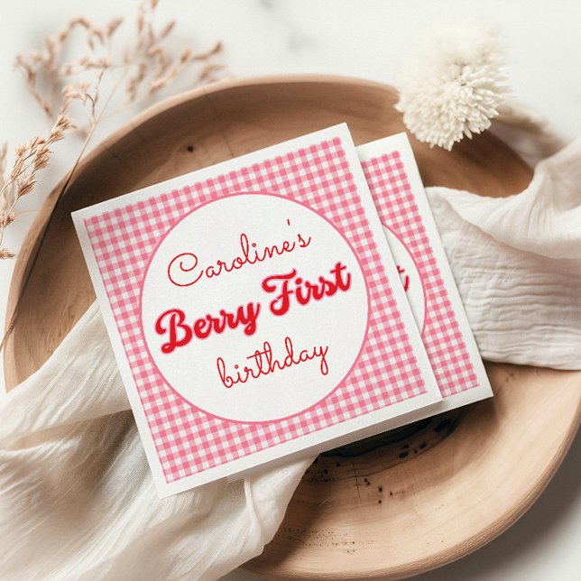 Berry Sweet Strawberry 1st Birthday Party Napkin (Creator Uploaded)