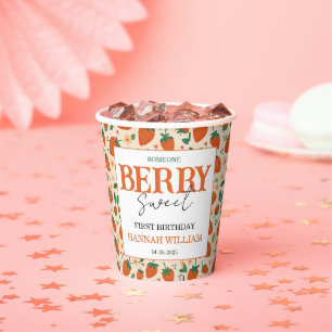 Berry Sweet Strawberry 1st Birthday Party Paper Cups
