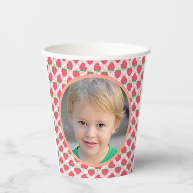 Berry Sweet Strawberry 1st Birthday Party Paper Cups (Front)